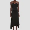 Asymmetric midi skirt in black