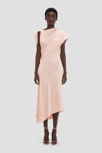 Asymmetric twist dress in blossom