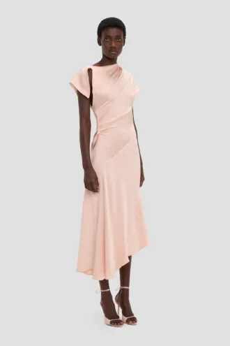 Asymmetric twist dress in blossom