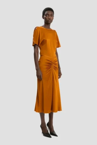 Draped sleeve top in bronze