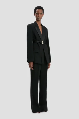 Belted tailored jacket in black
