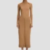 Button midi skirt in camel