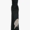 Chain halter gown in dark navy floral print