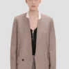 Collarless jacket in limestone