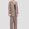 Collarless jacket in limestone