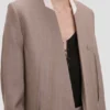 Collarless jacket in limestone