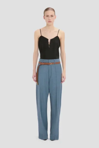 Curved leg trouser in cloud blue
