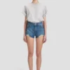 Distressed shorts in mid blue wash