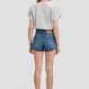 Distressed shorts in mid blue wash