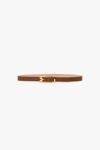 Dorian pin buckle belt in dark tan smooth leather