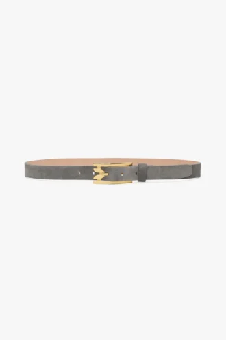 Dorian pin buckle belt in pebble grey suede