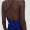 Draped cami gown in bright indigo