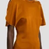 Draped sleeve top in bronze