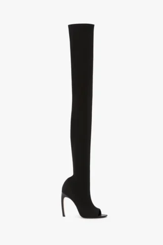Harlow peep toe stretch jersey boot 100 in black