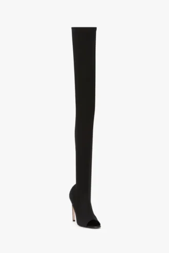 Harlow peep toe stretch jersey boot 100 in black