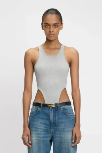 High leg bodysuit in grey marl