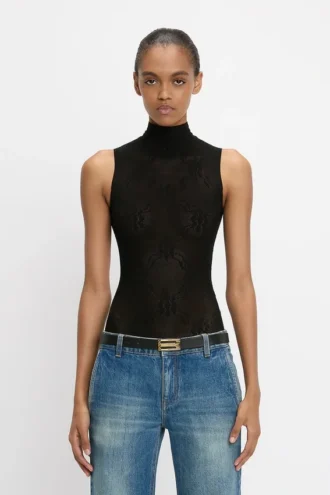 High neck bodysuit in black
