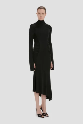 High neck midi dress in black