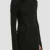 High neck midi dress in black