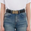 Jumbo dorian belt in black croc embossed calf leather