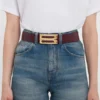 Jumbo dorian belt in burgundy croc embossed calf leather