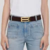 Jumbo dorian belt in chocolate croc embossed leather