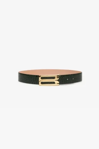 Jumbo dorian belt in dark forest croc embossed leather