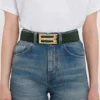 Jumbo dorian belt in dark forest croc embossed leather