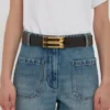 Jumbo dorian belt in espresso croc embossed calf leather