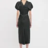 Leather bela midi dress in black