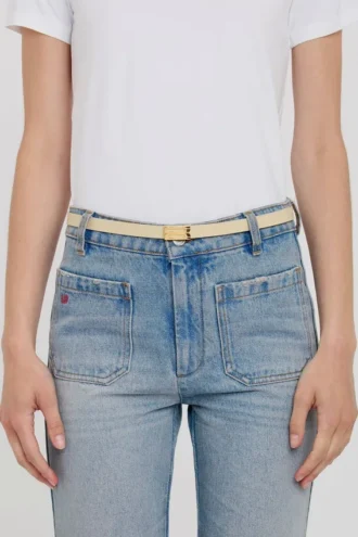 Micro dorian belt in ivory grained leather