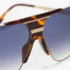 Oversized metal and acetate frame in gold havana