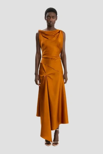 Posy midi dress in bronze
