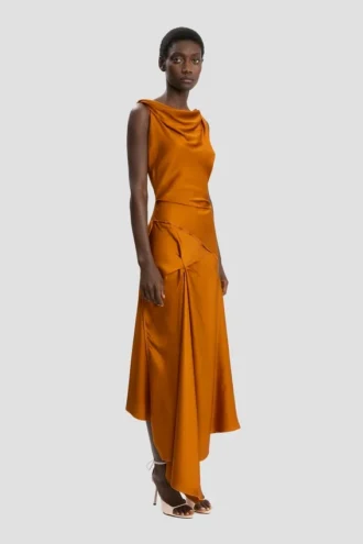 Posy midi dress in bronze