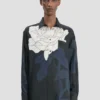 Pyjama shirt in dark navy floral print