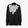 Pyjama shirt in dark navy floral print