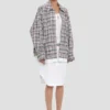 Relaxed cocoon shacket in blue-red check