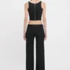 Satin waistband trouser in black