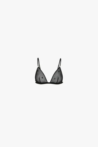 Sequin detail mesh bra in black