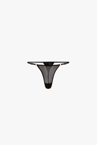 Sequin mesh thong in black