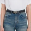 Silver buckle dorian belt in black grained leather