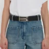 Silver buckle jumbo dorian belt in black grained leather