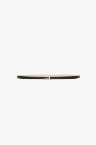 Silver buckle micro dorian belt in black grained leather