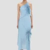 Smocked halter dress in ionian blue