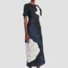 Split hem midi dress in dark navy floral print
