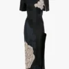 Split hem midi dress in dark navy floral print