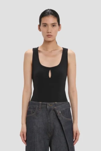 Split tank top in black