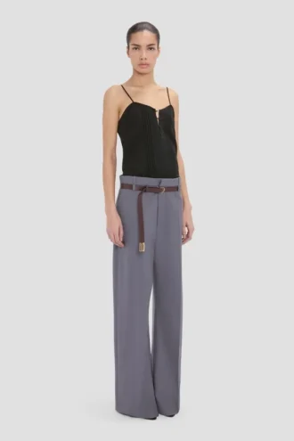 Straight leg folded trouser in flint