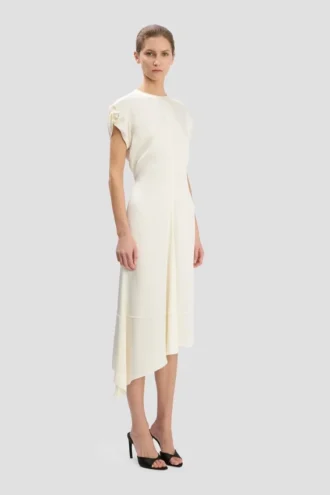 Twist shoulder dress in ivory