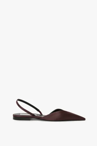 Victoria angle halter back flat in maroon satin